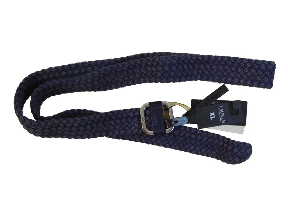 Lauren Ralph Lauren Slide Buckle Woven Belt Summit Navy Leather Trim XL NWT